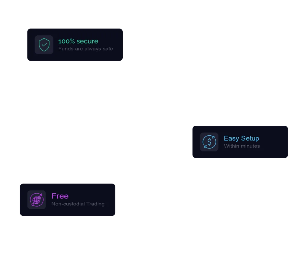 Funds are always safe · Easy setup within minutes · Non-custodial trading